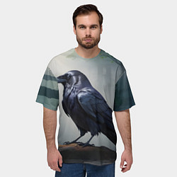 Футболка оверсайз мужская Черный ворон в лесу, цвет: 3D-принт — фото 2