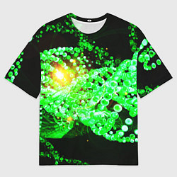 Мужская футболка оверсайз Абстракция зеленые нейроны