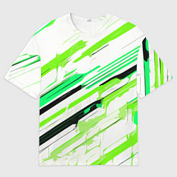 Мужская футболка оверсайз Чёрно-зелёно-салатовые полосы на белом фоне