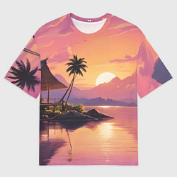 Мужская футболка оверсайз Домик на берегу закат