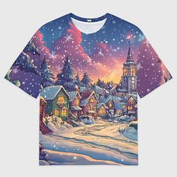 Футболка оверсайз мужская Снегопад в ночном городе, цвет: 3D-принт