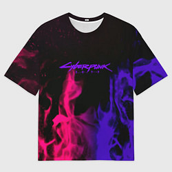 Мужская футболка оверсайз Cyberpunk 2077 neon flame