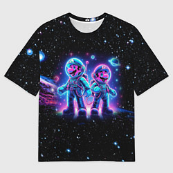 Футболка оверсайз мужская Марио и Луиджи в космосе - неоновое свечение, цвет: 3D-принт