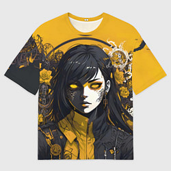 Футболка оверсайз мужская Девушка в стиле аниме в куртке на жёлтом фоне, цвет: 3D-принт