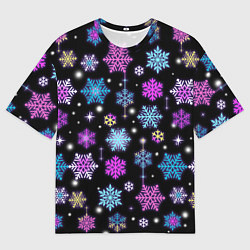 Мужская футболка оверсайз Разноцветные снежинки