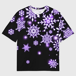 Мужская футболка оверсайз Снежинки в неоне