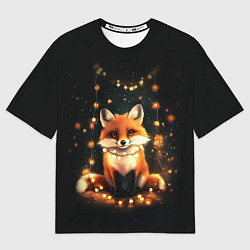 Футболка оверсайз мужская Лисенок с гирляндой, цвет: 3D-принт