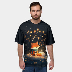 Футболка оверсайз мужская Лисенок в лесу, цвет: 3D-принт — фото 2
