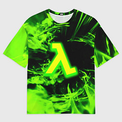 Мужская футболка оверсайз Half life кислотное лого огонь