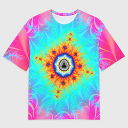 Мужская футболка оверсайз Неоновый фрактальный узор психоделика