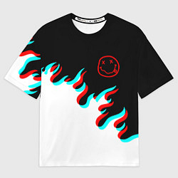 Мужская футболка оверсайз Нирвана глитч огонь