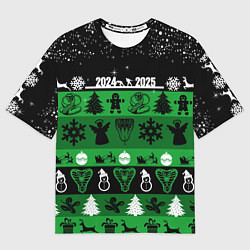 Футболка оверсайз мужская Новогодняя с оленями и змеями, цвет: 3D-принт