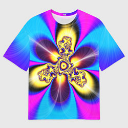 Мужская футболка оверсайз Фрактальный неоновый узор абстракция