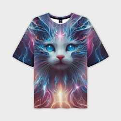 Футболка оверсайз мужская Fantastic blue-eyed neon kitten, цвет: 3D-принт