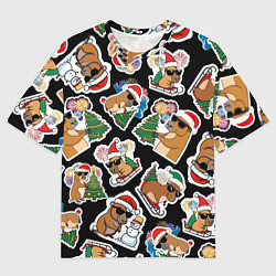 Мужская футболка оверсайз Новогодняя капибара с ёлкой