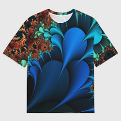 Мужская футболка оверсайз Фрактальный узор голубой