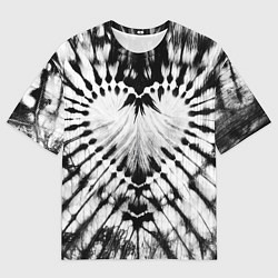 Мужская футболка оверсайз Абстрактное сердце - черно-белый тай-дай