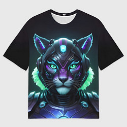 Футболка оверсайз мужская Неоновый кибер тигр, цвет: 3D-принт