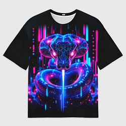 Мужская футболка оверсайз Cyberpunk неоновая синяя змея