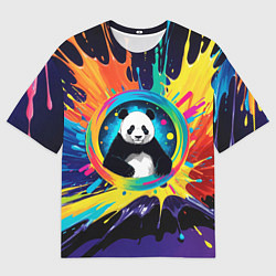 Футболка оверсайз мужская Панда на фоне взрыва красок, цвет: 3D-принт