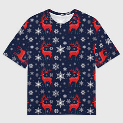 Мужская футболка оверсайз Олени новогодние