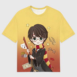 Футболка оверсайз мужская Гарри Поттер мультяшный с метлой, цвет: 3D-принт