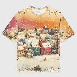 Мужская футболка оверсайз Новогодний город из разноцветных домов