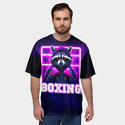 Футболка оверсайз мужская Енот боксер в толстовке, цвет: 3D-принт — фото 2