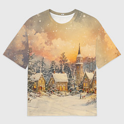 Мужская футболка оверсайз Новогодний небольшой городок