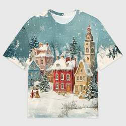 Мужская футболка оверсайз Праздничный новогодний город