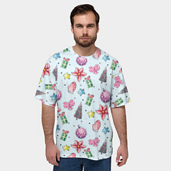 Футболка оверсайз мужская Новогодний фон, цвет: 3D-принт — фото 2