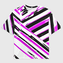 Мужская футболка оверсайз Розово-чёрные полосы на белом фоне