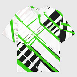 Мужская футболка оверсайз Зелёно-чёрные полосы на белом фоне