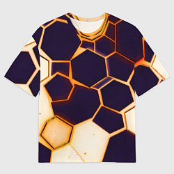 Мужская футболка оверсайз Чёрные шестиугольники на чёрном фоне