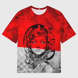 Футболка оверсайз мужская Девушка андроид в красной тени, цвет: 3D-принт