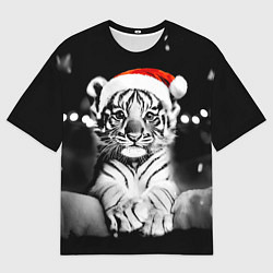 Футболка оверсайз мужская Милый тигрёнок на Рождество, цвет: 3D-принт
