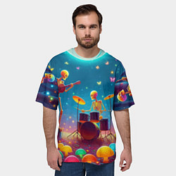 Футболка оверсайз мужская Квинтет скелетов музицирует на грибной поляне, цвет: 3D-принт — фото 2