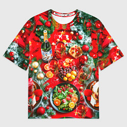 Мужская футболка оверсайз Новогодний праздничный стол