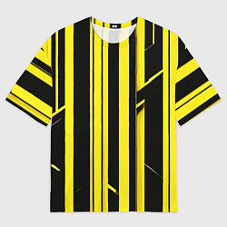 Футболка оверсайз мужская Толстые жёлтые полосы на чёрном фоне, цвет: 3D-принт
