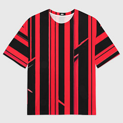 Мужская футболка оверсайз Толстые красные полосы на чёрном фоне