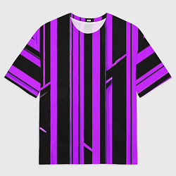 Мужская футболка оверсайз Толстые фиолетовые полосы на чёрном фоне