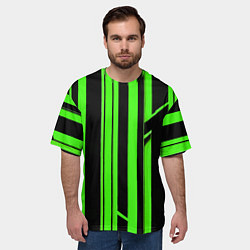 Футболка оверсайз мужская Толстые зелёные полосы на чёрном фоне, цвет: 3D-принт — фото 2