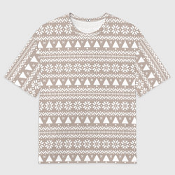 Мужская футболка оверсайз Бежевый скандинавский узор с ёлками