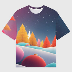 Мужская футболка оверсайз Яркие новогодние елки