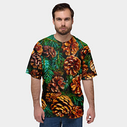 Футболка оверсайз мужская Елочные ветки с шишками, цвет: 3D-принт — фото 2