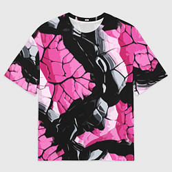 Мужская футболка оверсайз Чёрные линии на чёрно-розовом фоне