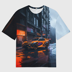 Футболка оверсайз мужская Оранжевый спорткар, цвет: 3D-принт