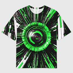 Футболка оверсайз мужская Чёрно-зелёная сфера киберпанк, цвет: 3D-принт