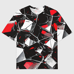 Мужская футболка оверсайз Красно-белый паттерн на чёрном фоне