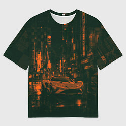 Футболка оверсайз мужская Спорткар в оранжево-зелёных тенях, цвет: 3D-принт